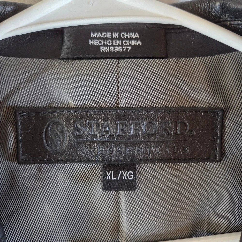 Stafford Essentials Mens Black Genuine Nappa Leather Two Button Blazer Jacket XL